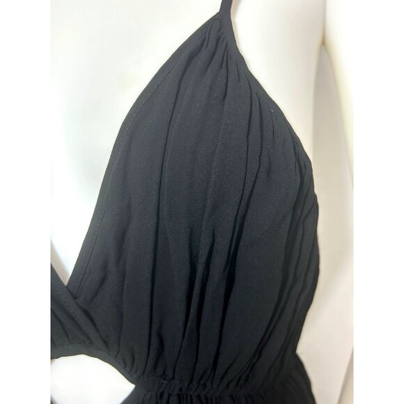 YFB Dress M Black Maxi Tiered Ruched Straps Party Cocktail V-Neck Keyhole Lined - Picture 12 of 16